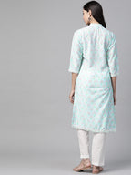 Jompers Women Sky Blue & Off White Floral Printed Kurta | Grocsy