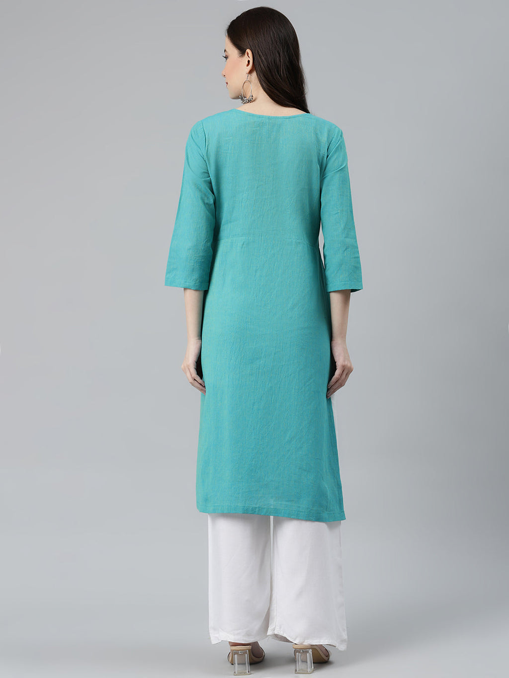 Jompers Women Blue Woven Design Pure Cotton Straight Pleated Kurta | Grocsy