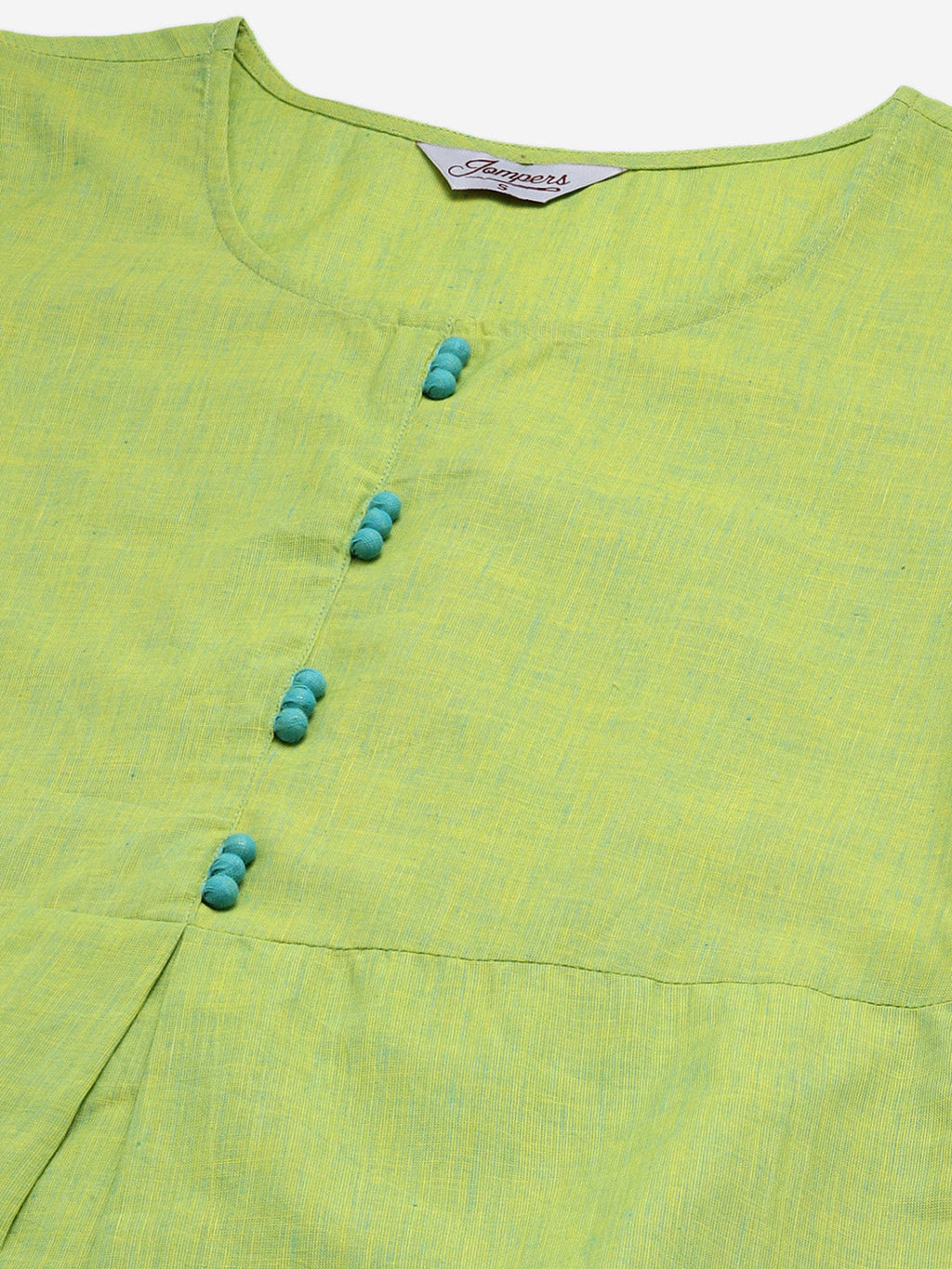 Jompers Women Green Woven Design Pure Cotton Straight Pleated Kurta | Grocsy
