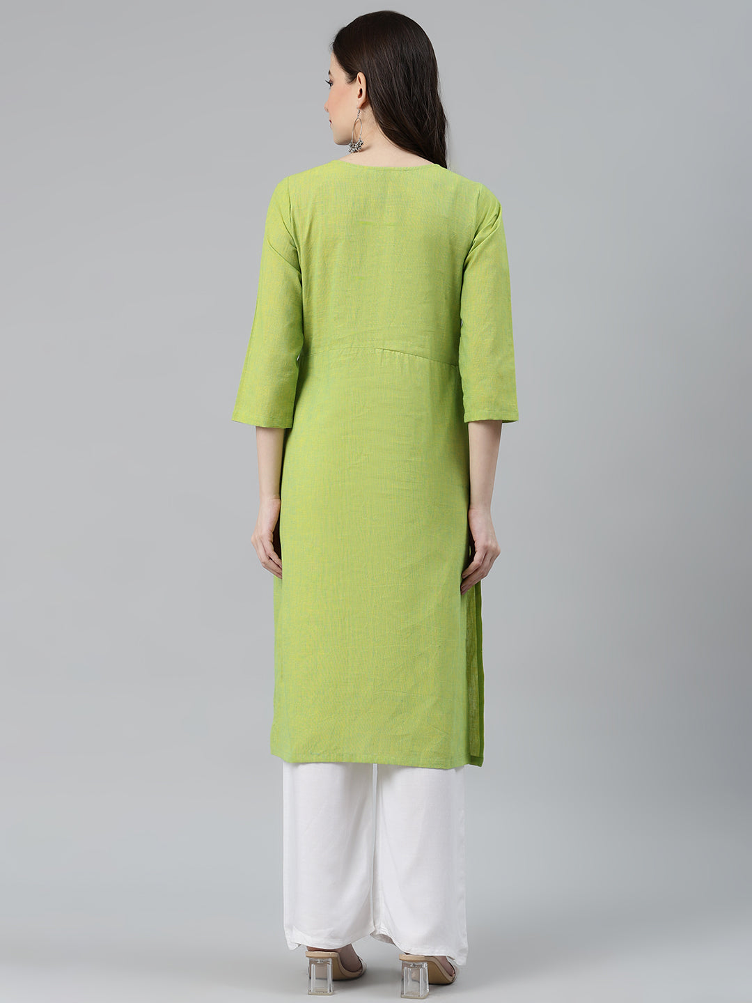 Jompers Women Green Woven Design Pure Cotton Straight Pleated Kurta | Grocsy