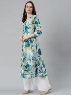 Jompers Women Off White & Blue Floral Printed Floral Anarkali Kurta | Grocsy