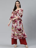 Jompers Women Off White & Purple Floral Printed Floral Anarkali Kurta | Grocsy