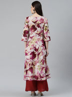 Jompers Women Off White & Purple Floral Printed Floral Anarkali Kurta | Grocsy