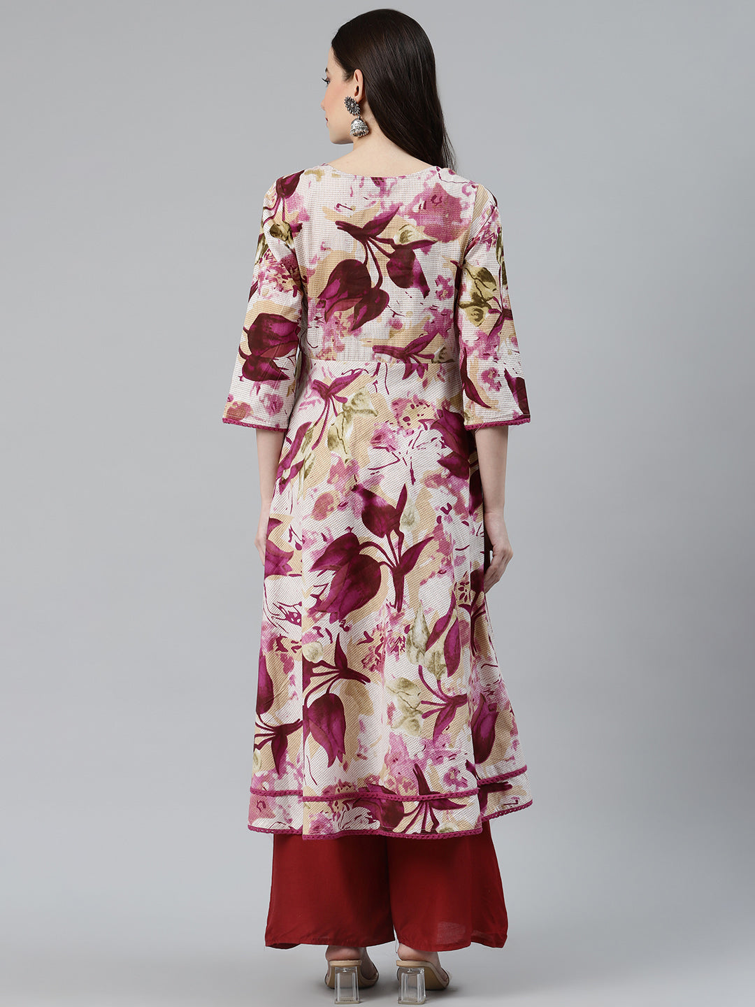 Jompers Women Off White & Purple Floral Printed Floral Anarkali Kurta | Grocsy