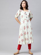 Jompers Women Green & Red Floral Printed A-Line Kurta | Grocsy