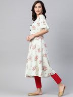 Jompers Women Green & Red Floral Printed A-Line Kurta | Grocsy