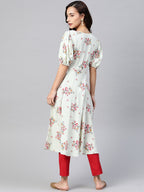 Jompers Women Green & Red Floral Printed A-Line Kurta | Grocsy