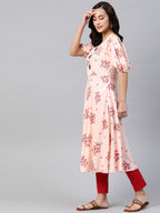 Jompers Women Pink & Red Floral Printed A-Line Kurta | Grocsy