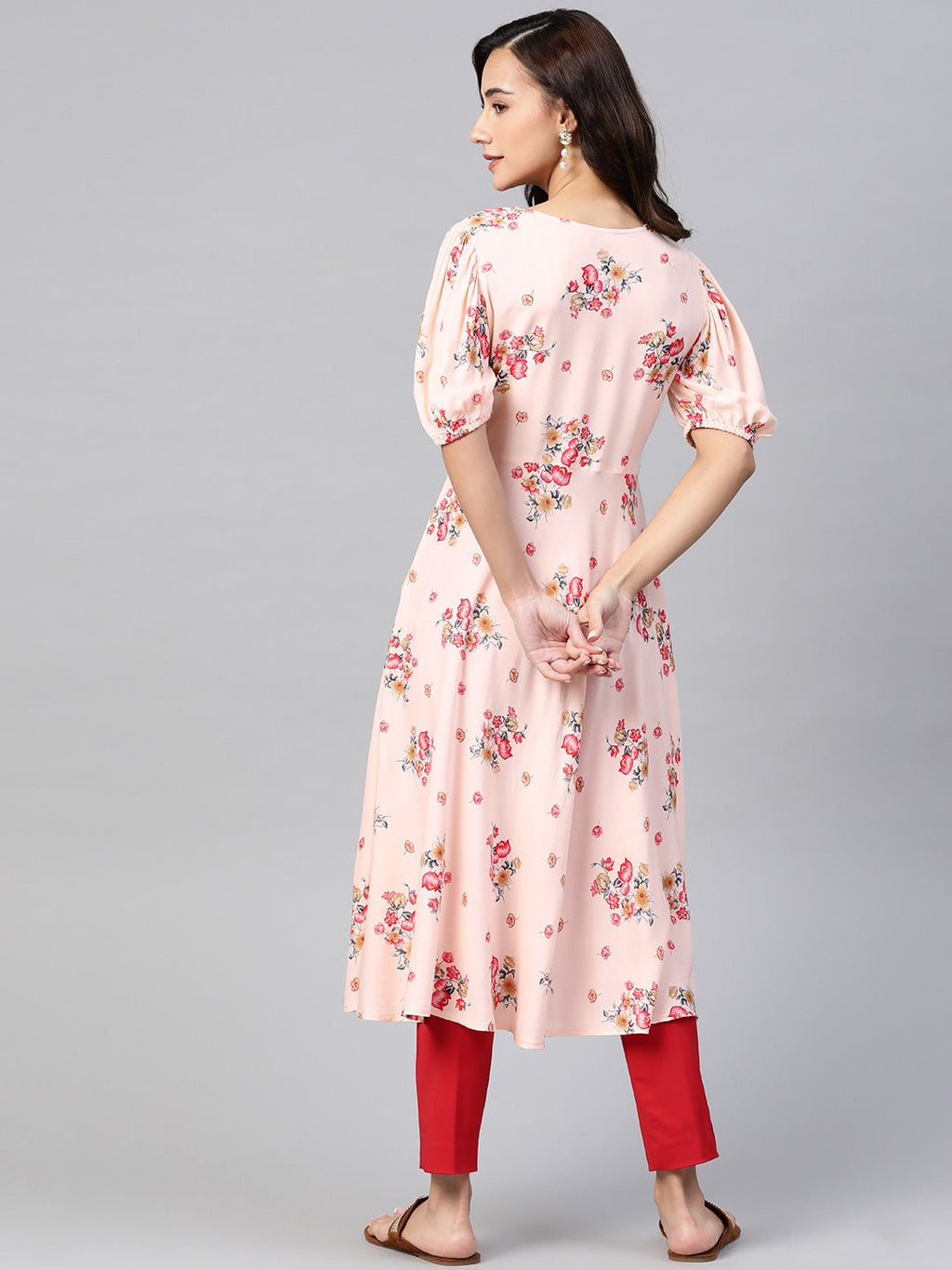 Jompers Women Pink & Red Floral Printed A-Line Kurta | Grocsy