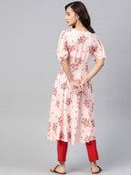 Jompers Women Pink & Red Floral Printed A-Line Kurta | Grocsy