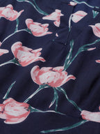 Jompers Women Navy Blue & Pink Floral Printed A-Line Kurta | Grocsy
