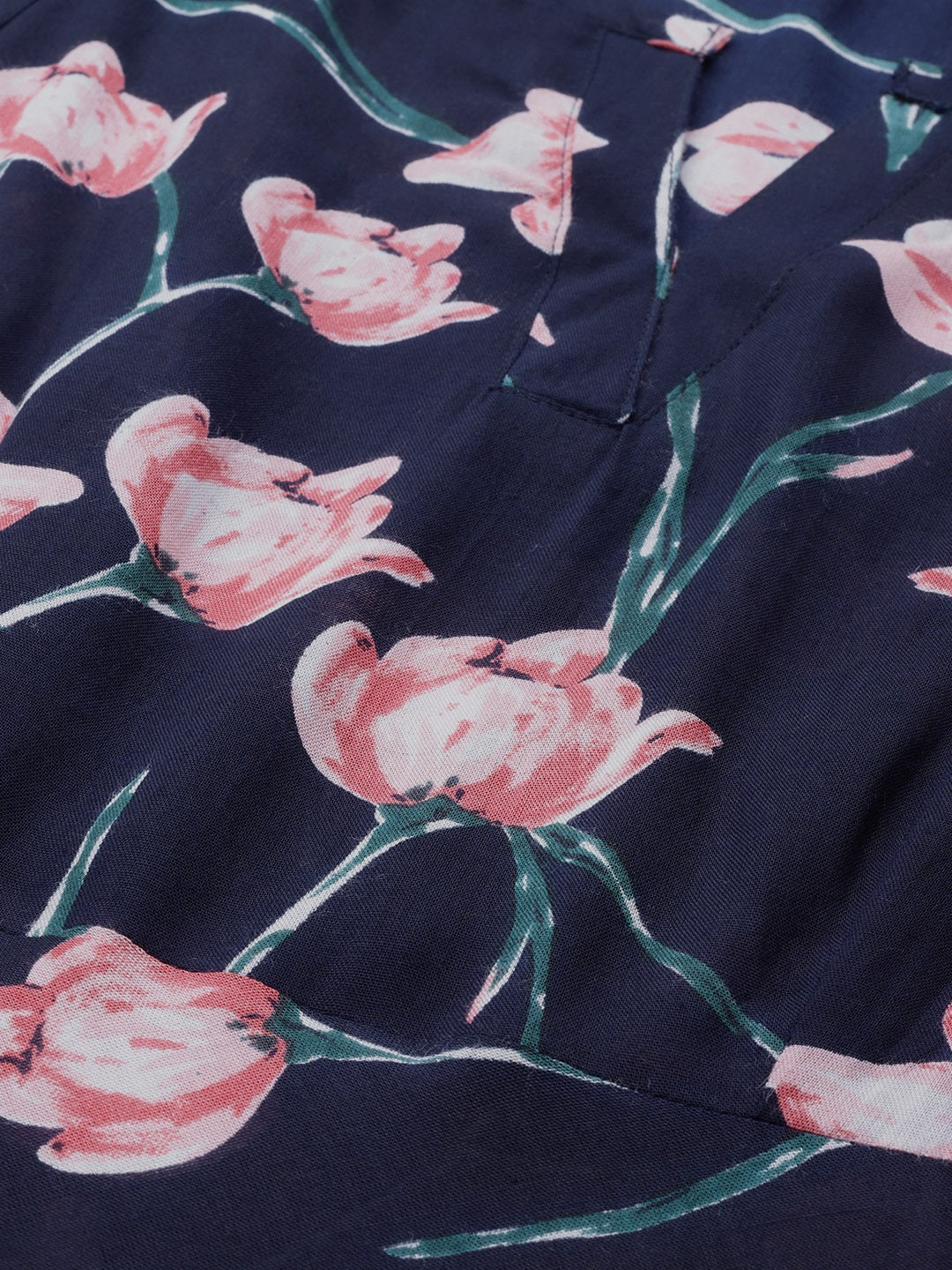 Jompers Women Navy Blue & Pink Floral Printed A-Line Kurta | Grocsy