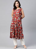 Jompers Women Maroon & Blue Ethnic Motifs Printed Flaired Kurta | Grocsy