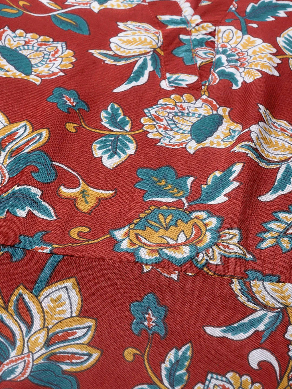 Jompers Women Maroon & Blue Ethnic Motifs Printed Flaired Kurta | Grocsy