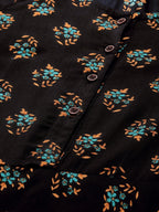 Jompers Women Black & Mustard Yellow Floral Printed A-Line Kurta | Grocsy
