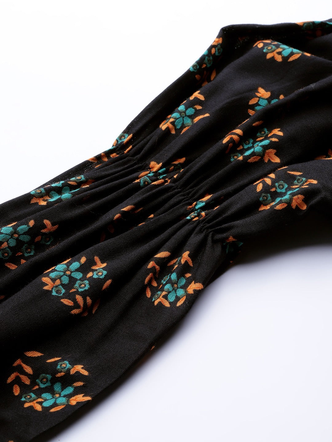 Jompers Women Black & Mustard Yellow Floral Printed A-Line Kurta | Grocsy
