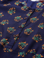 Jompers Women Navy & Mustard Yellow Floral Printed A-Line Kurta | Grocsy