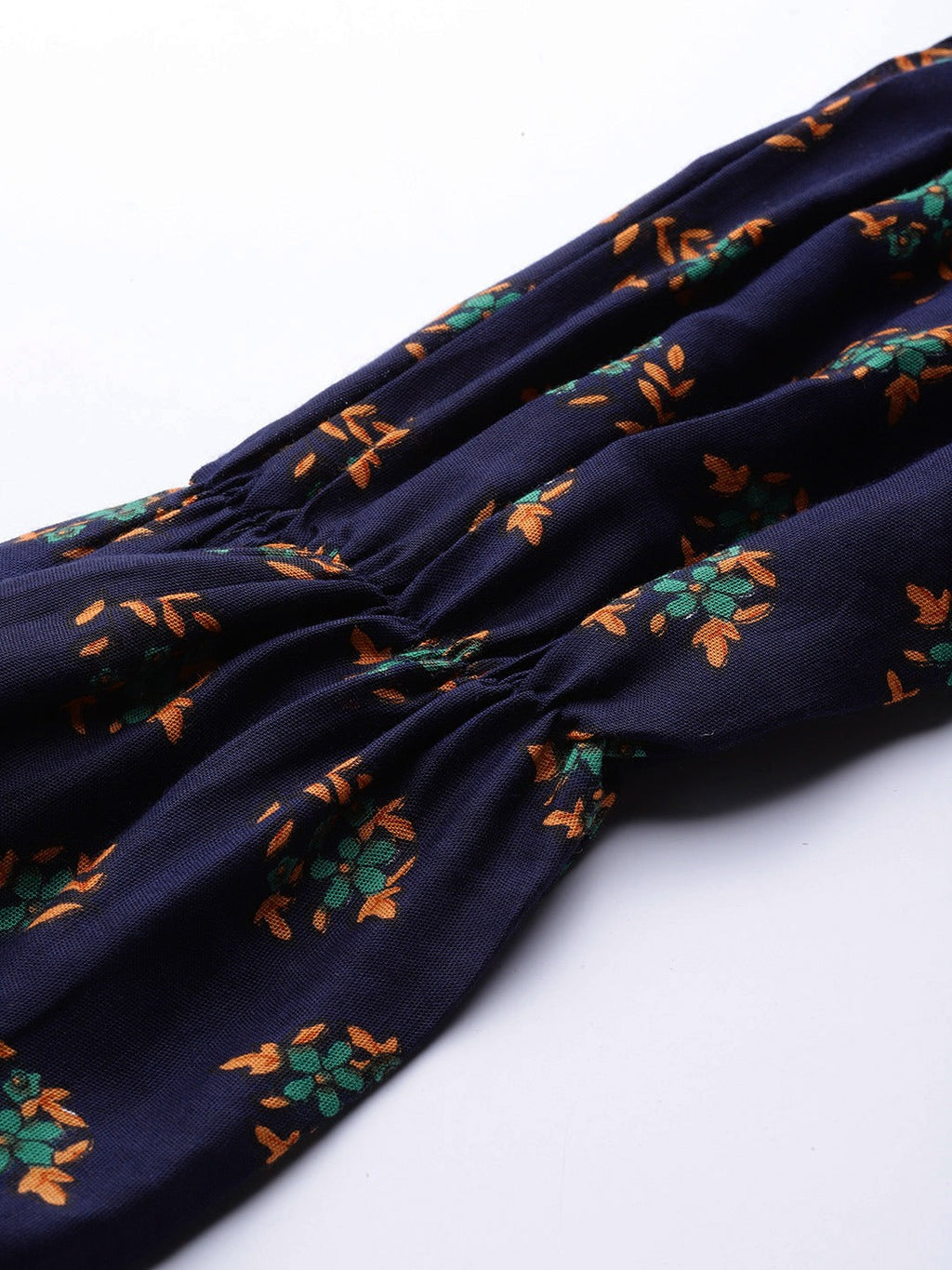 Jompers Women Navy & Mustard Yellow Floral Printed A-Line Kurta | Grocsy