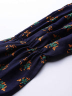 Jompers Women Navy & Mustard Yellow Floral Printed A-Line Kurta | Grocsy