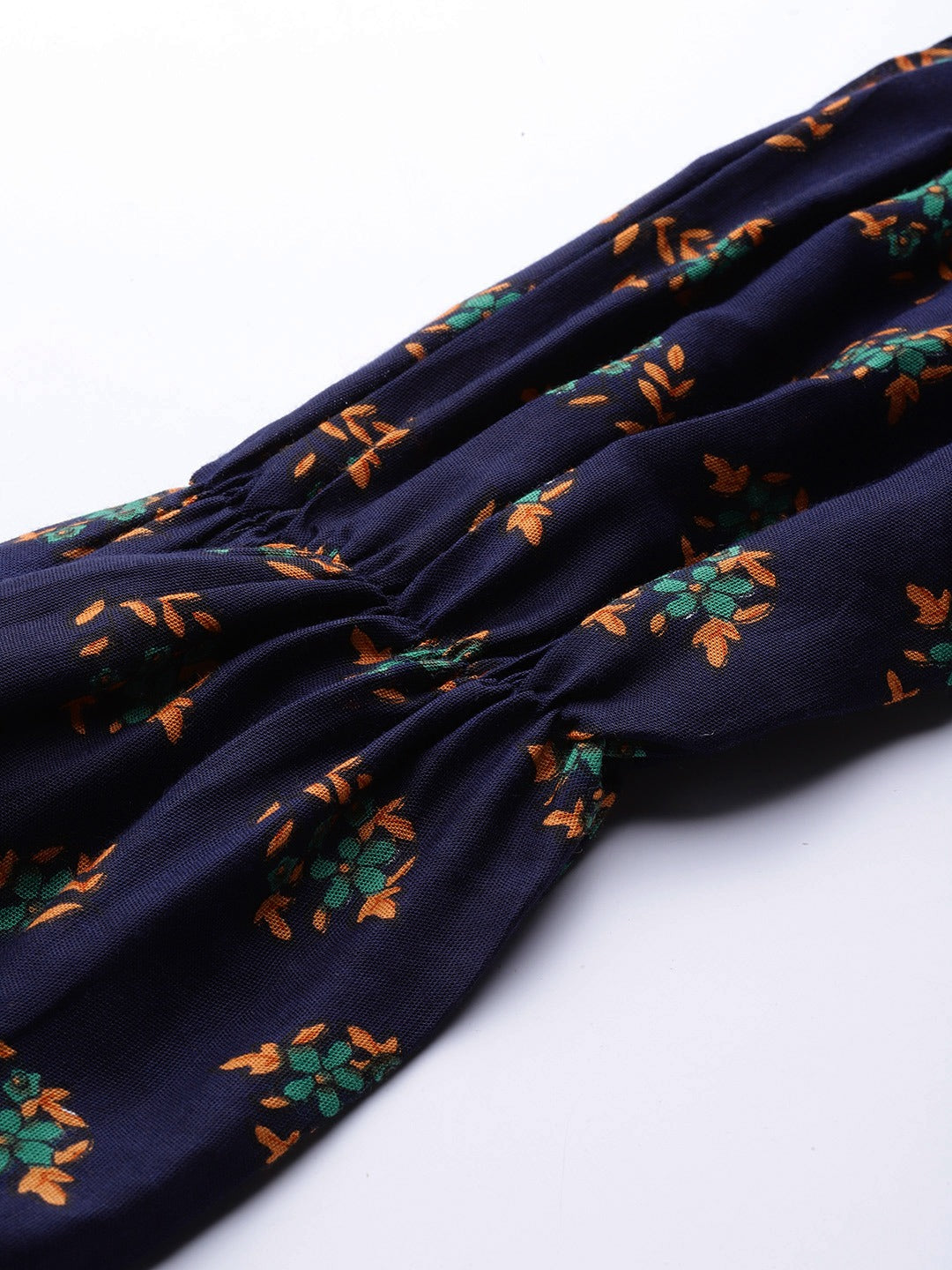 Jompers Women Navy & Mustard Yellow Floral Printed A-Line Kurta | Grocsy
