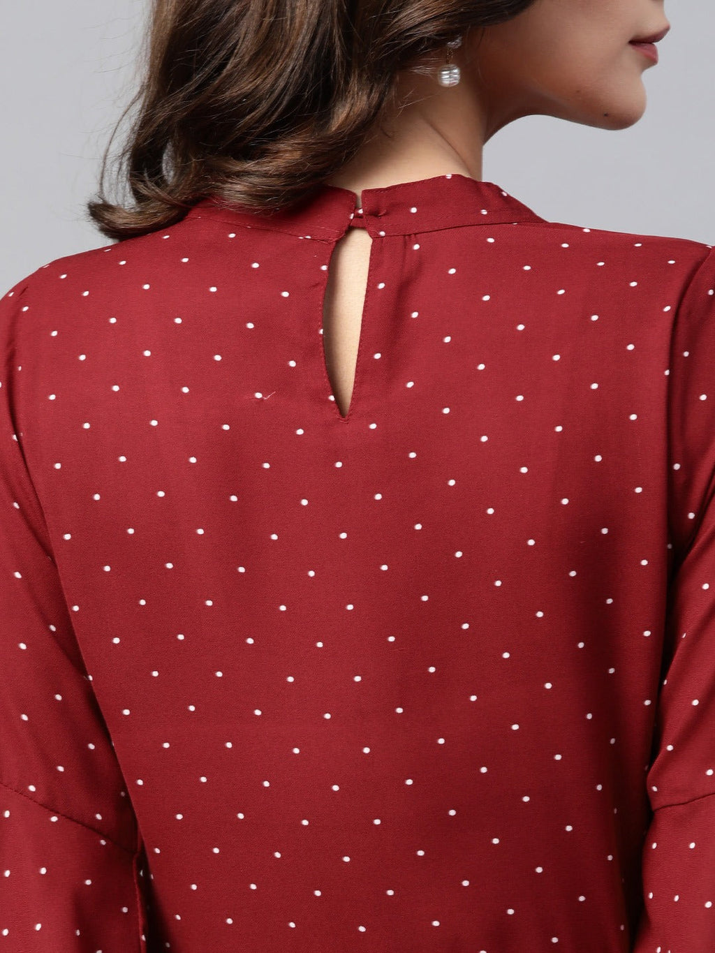 Jompers Women Maroon & White Polka Dots Print Bell Sleeves Anarkali Kurta | Grocsy