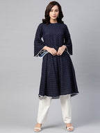 Jompers Women Navy Blue & White Polka Dots Print Bell Sleeves Anarkali Kurta | Grocsy