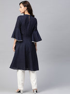 Jompers Women Navy Blue & White Polka Dots Print Bell Sleeves Anarkali Kurta | Grocsy