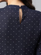 Jompers Women Navy Blue & White Polka Dots Print Bell Sleeves Anarkali Kurta | Grocsy