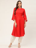 Jompers Women Flared Sleeves, Pom-Pom Lace Flared Kurta (Red) | Grocsy