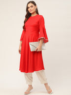 Jompers Women Flared Sleeves, Pom-Pom Lace Flared Kurta (Red) | Grocsy