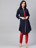 Jompers Women Navy Blue & Red Solid A-line Kurta | Grocsy