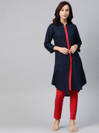 Jompers Women Navy Blue & Red Solid A-line Kurta | Grocsy