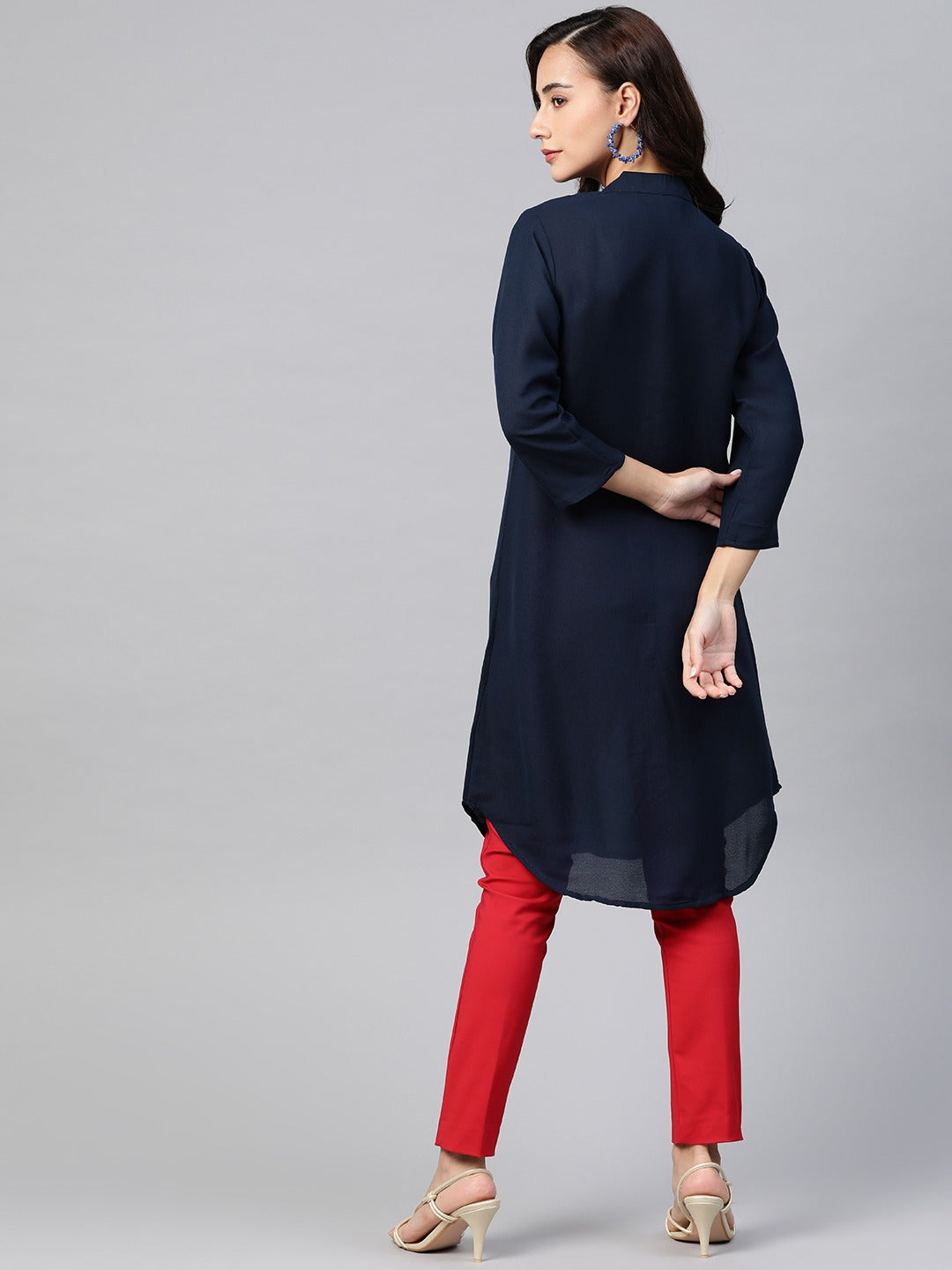 Jompers Women Navy Blue & Red Solid A-line Kurta | Grocsy