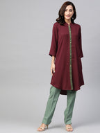 Jompers Women Purple & Green Solid A-line Kurta | Grocsy