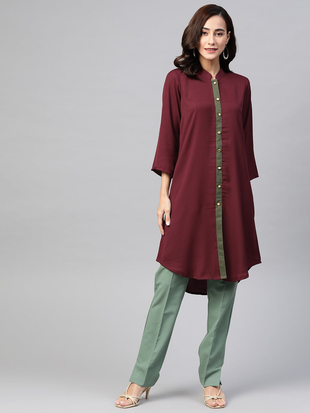 Jompers Women Purple & Green Solid A-line Kurta | Grocsy