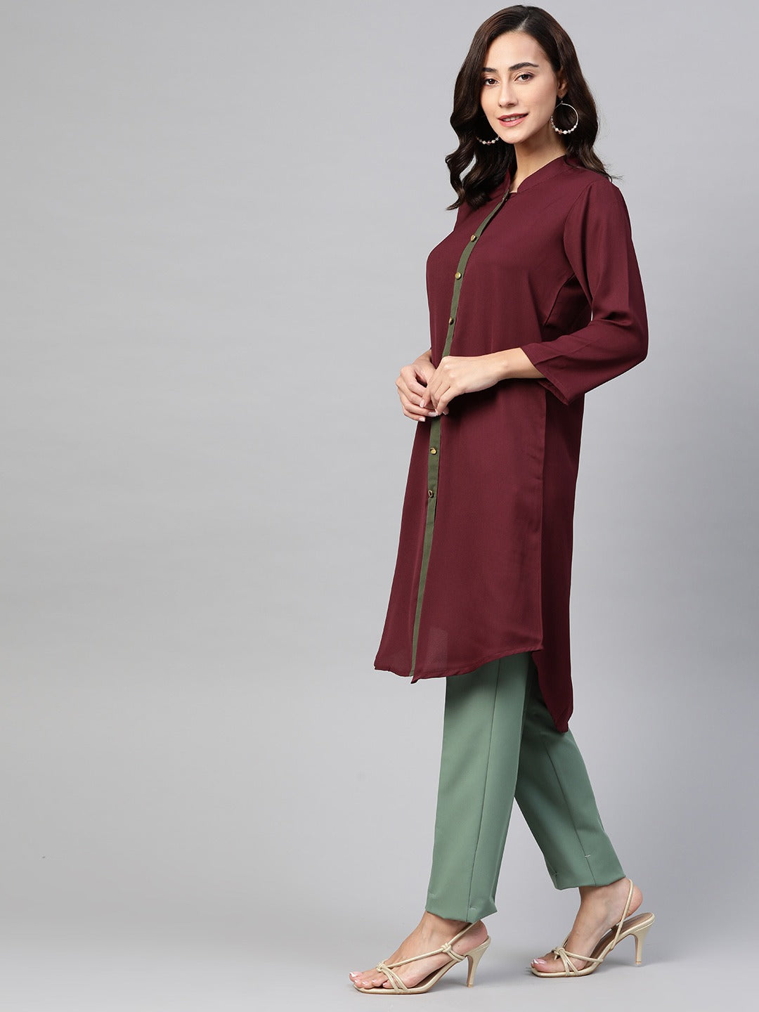 Jompers Women Purple & Green Solid A-line Kurta | Grocsy
