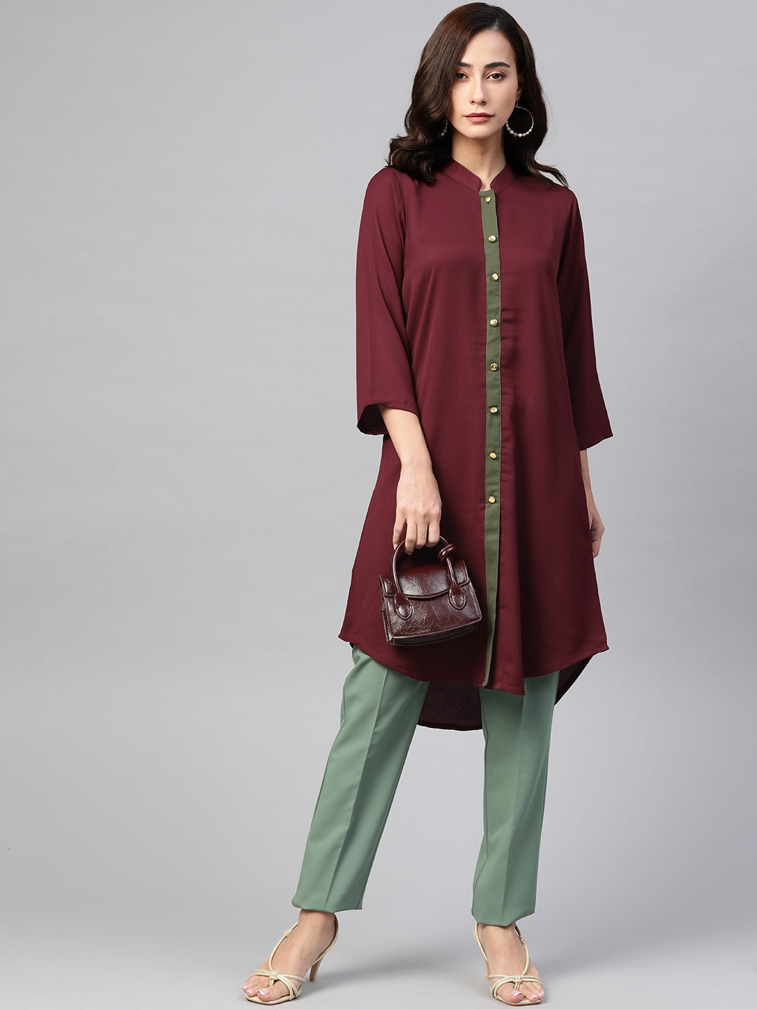 Jompers Women Purple & Green Solid A-line Kurta | Grocsy
