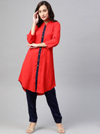 Jompers Women Red & Navy Blue Solid A-line Kurta | Grocsy