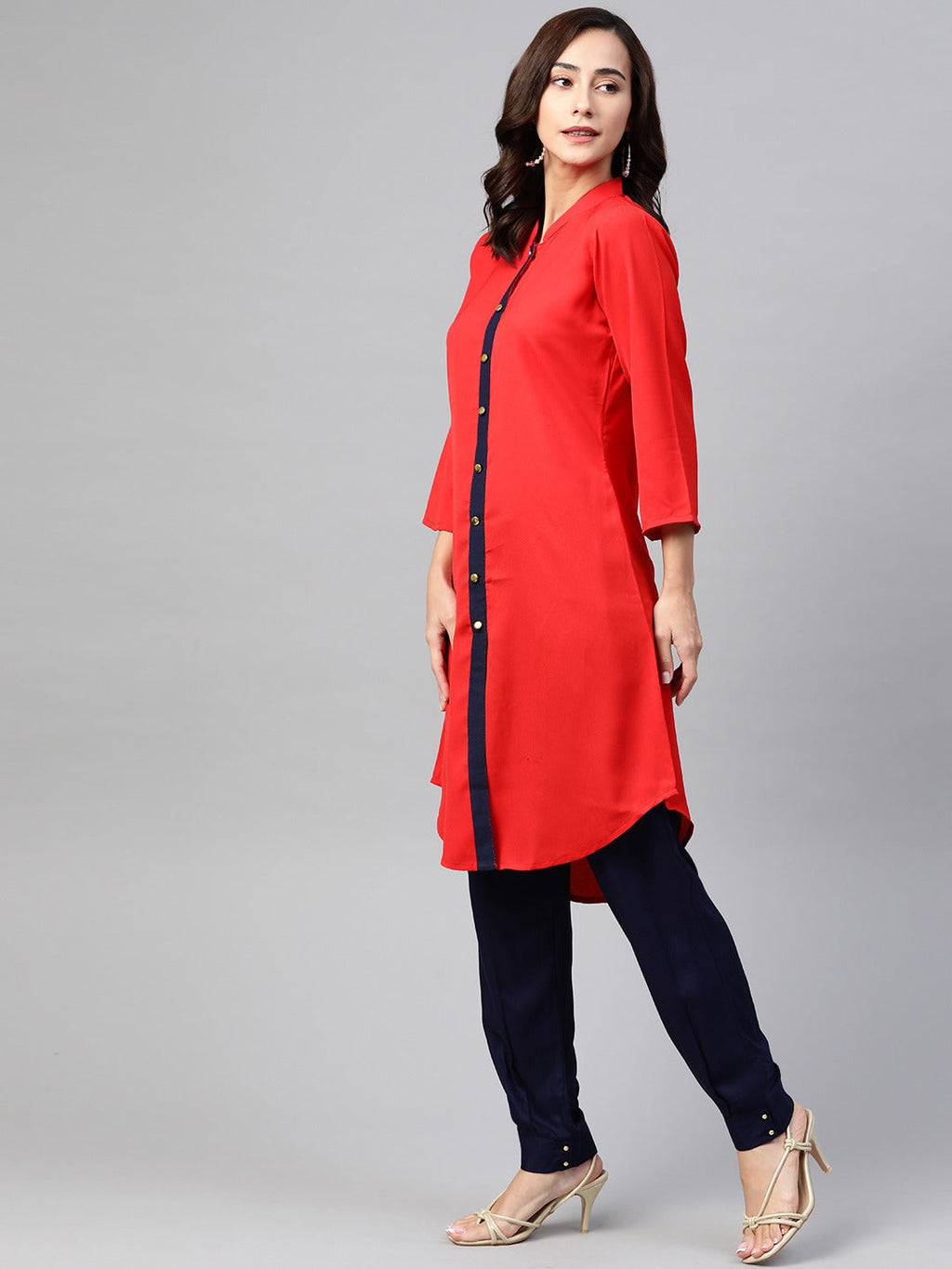 Jompers Women Red & Navy Blue Solid A-line Kurta | Grocsy
