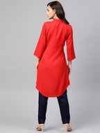 Jompers Women Red & Navy Blue Solid A-line Kurta | Grocsy