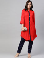 Jompers Women Red & Navy Blue Solid A-line Kurta | Grocsy