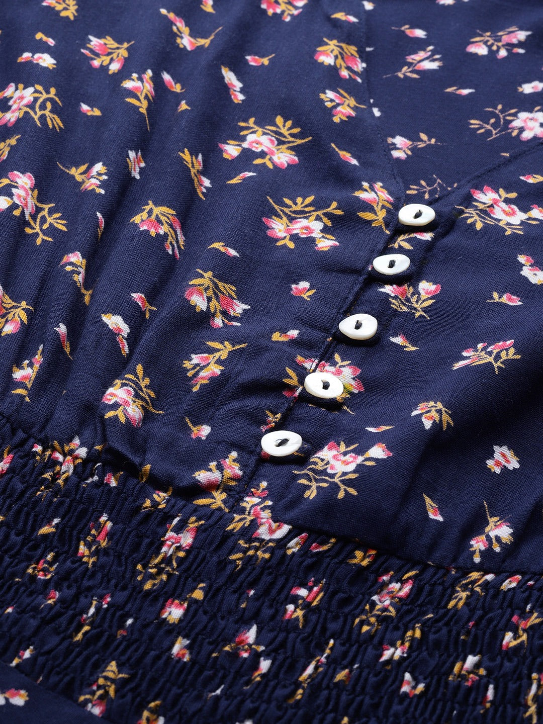 Jompers Women Navy Blue & Pink Floral Printed Floral Anarkali Kurta | Grocsy