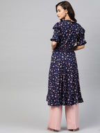 Jompers Women Navy Blue & Pink Floral Printed Floral Anarkali Kurta | Grocsy