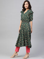 Jompers Women Green & Pink Floral Printed Floral Anarkali Kurta | Grocsy