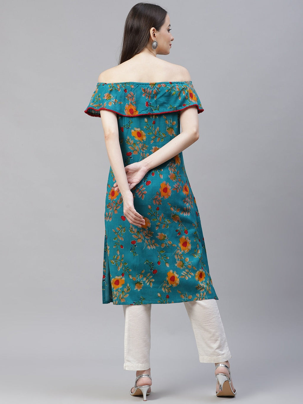 Jompers Women Rama-Green & Yellow Floral Printed Straight Kurta | Grocsy
