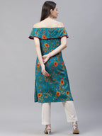 Jompers Women Rama-Green & Yellow Floral Printed Straight Kurta | Grocsy