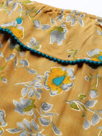 Jompers Women Mustard Yellow & Teal Blue Floral Printed Straight Kurta | Grocsy