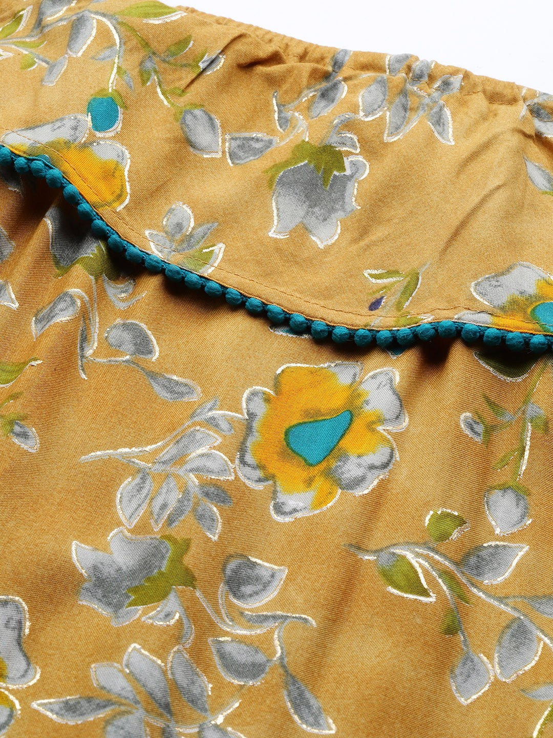 Jompers Women Mustard Yellow & Teal Blue Floral Printed Straight Kurta | Grocsy
