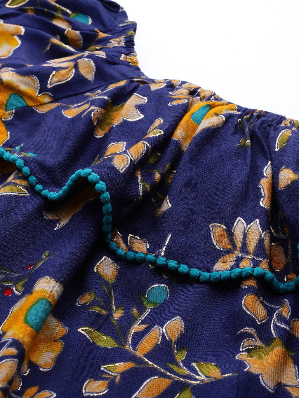 Jompers Women Navy Blue & Yellow Floral Printed Straight Kurta | Grocsy