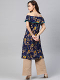Jompers Women Navy Blue & Yellow Floral Printed Straight Kurta | Grocsy